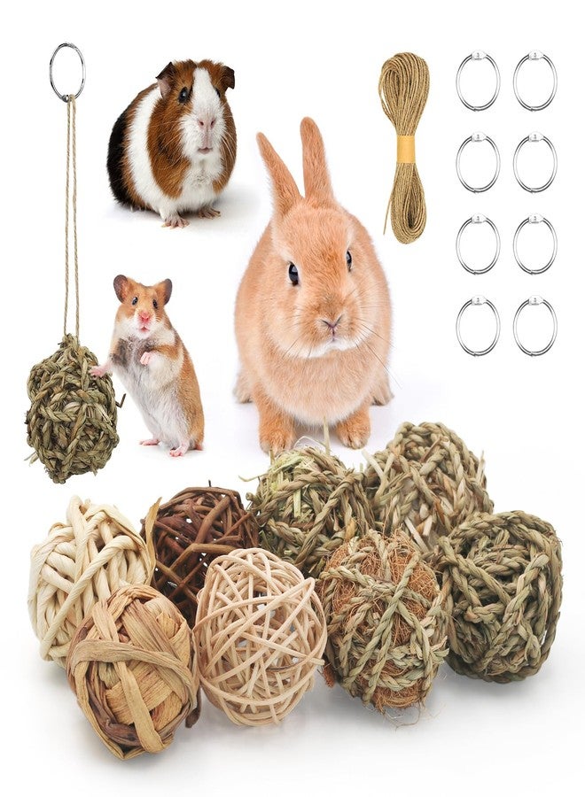 Bac-kitchen 17 Pcs Bunny Chew Grass Balls, Hangable Natural Handmade Enrichment Toys for Teeth Grinding, Enrichment Treats for Rodents Rabbits Guinea Pigs Chinchillas Hamsters Mice, Rolling Chew Toys (2.4") - Image 1